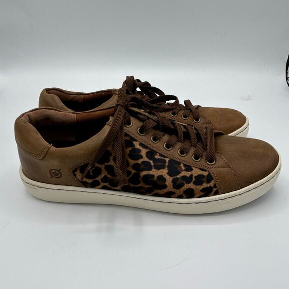 Born Sur Leopard Print Sneakers Women’s 9M Brown Leather Lace‑Up Low Top - Picture 9 of 13